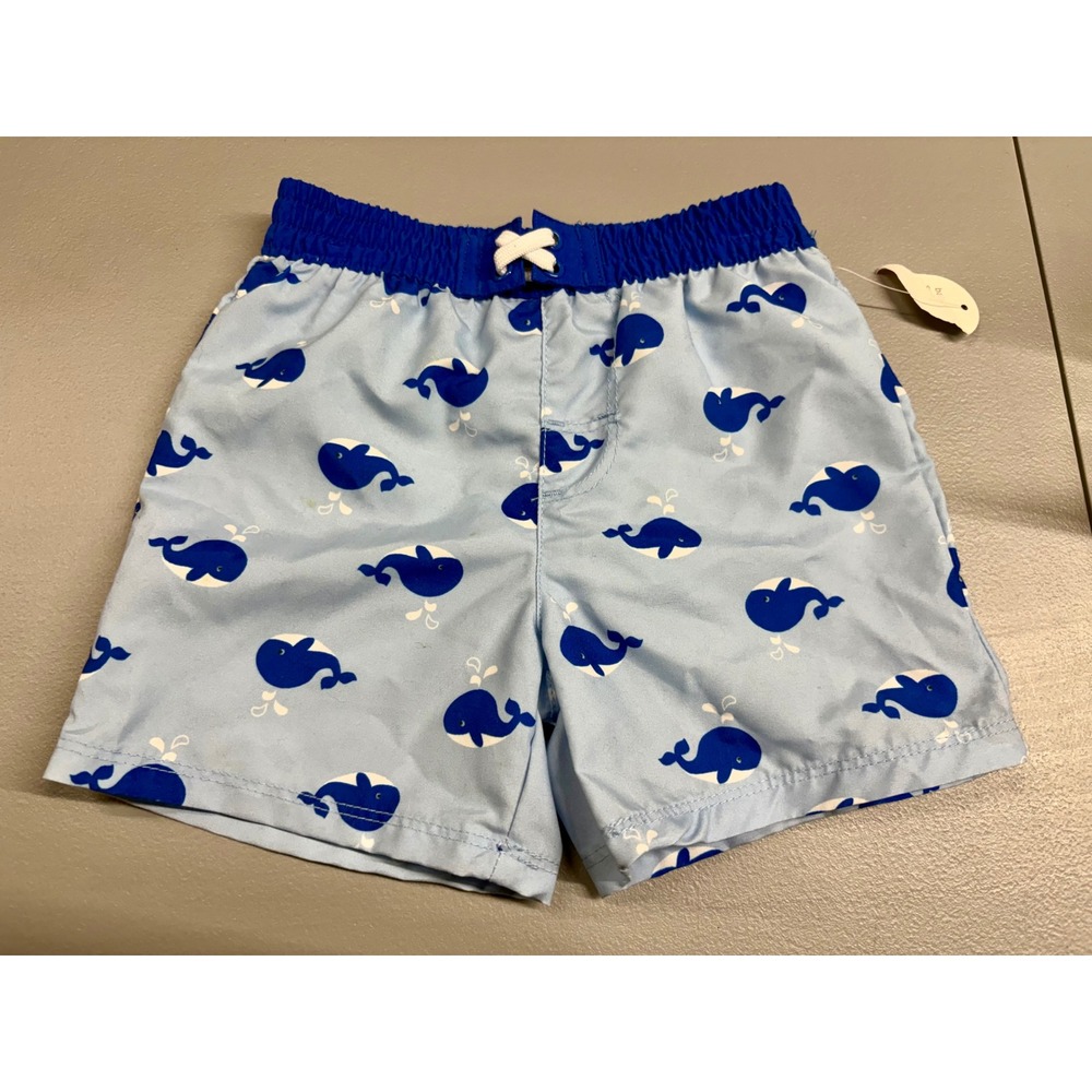 Wonder Nation Baby Boys Blue Whale Print Swim Trunks‎ Size 12M NWT